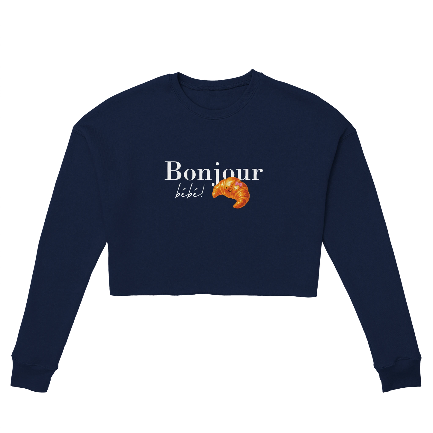 Chimayoi "Bonjour bébé!" cropped sweatshirt in Navy - front view