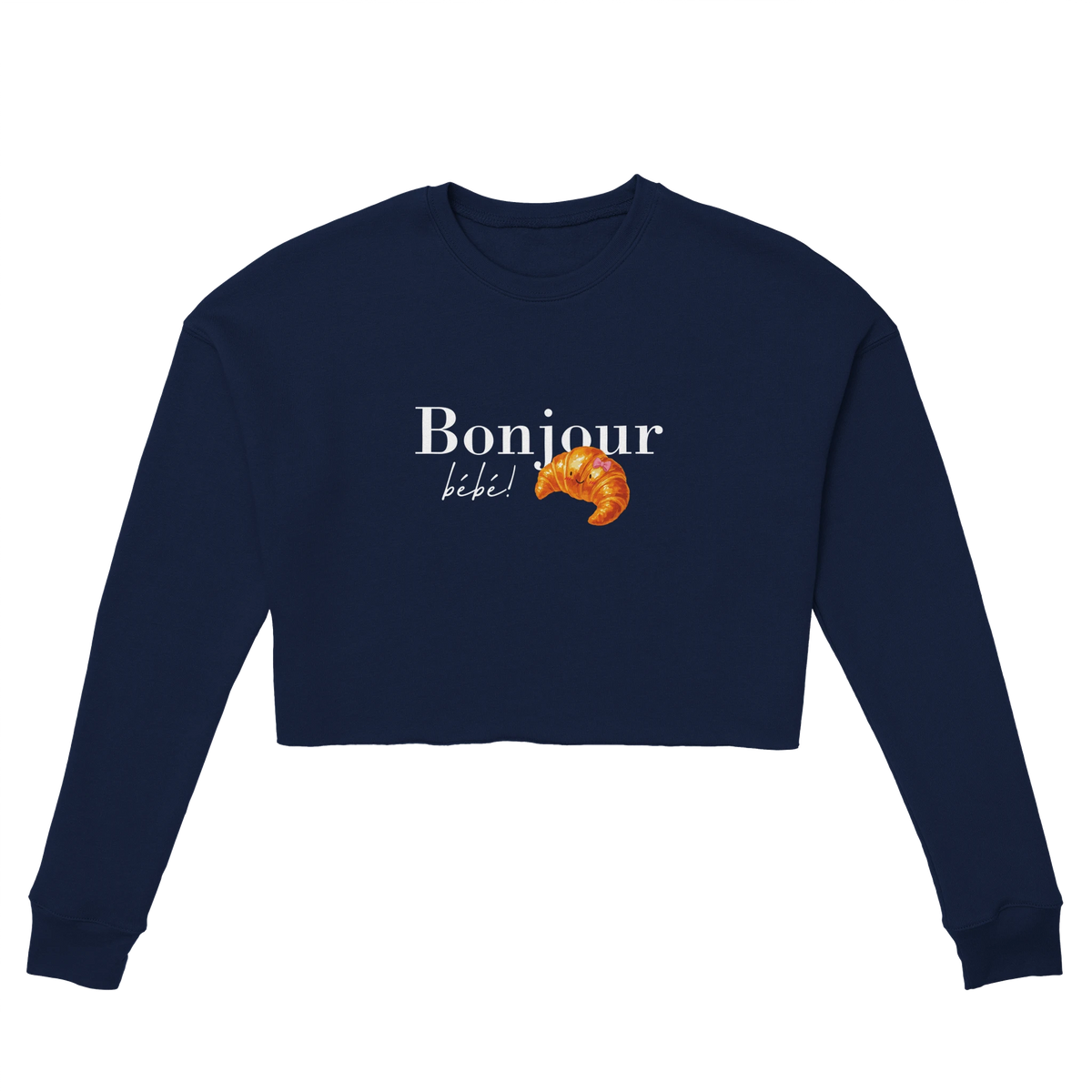 Chimayoi "Bonjour bébé!" cropped sweatshirt in Navy - front view
