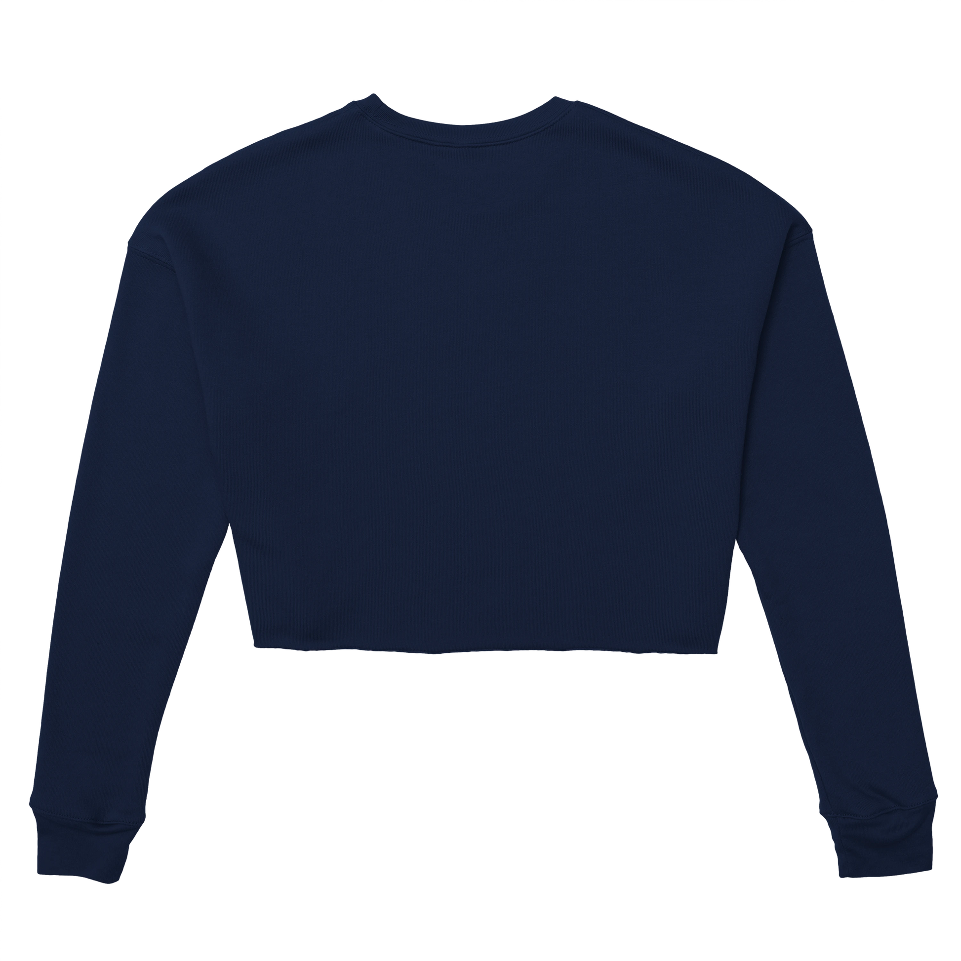 Back view of Chimayoi "Bonjour bébé!" cropped sweatshirt in Navy