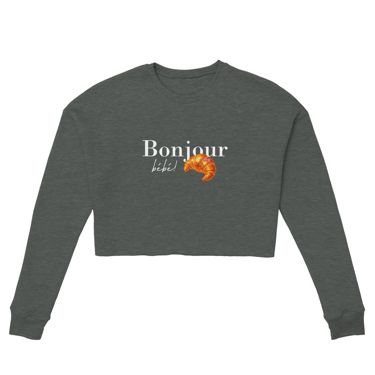 Chimayoi "Bonjour bébé!" cropped sweatshirt in Deep Heather - front view