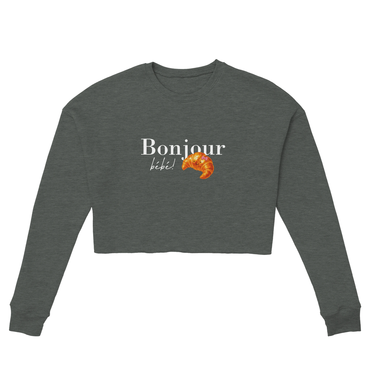 Chimayoi "Bonjour bébé!" cropped sweatshirt in Deep Heather - front view