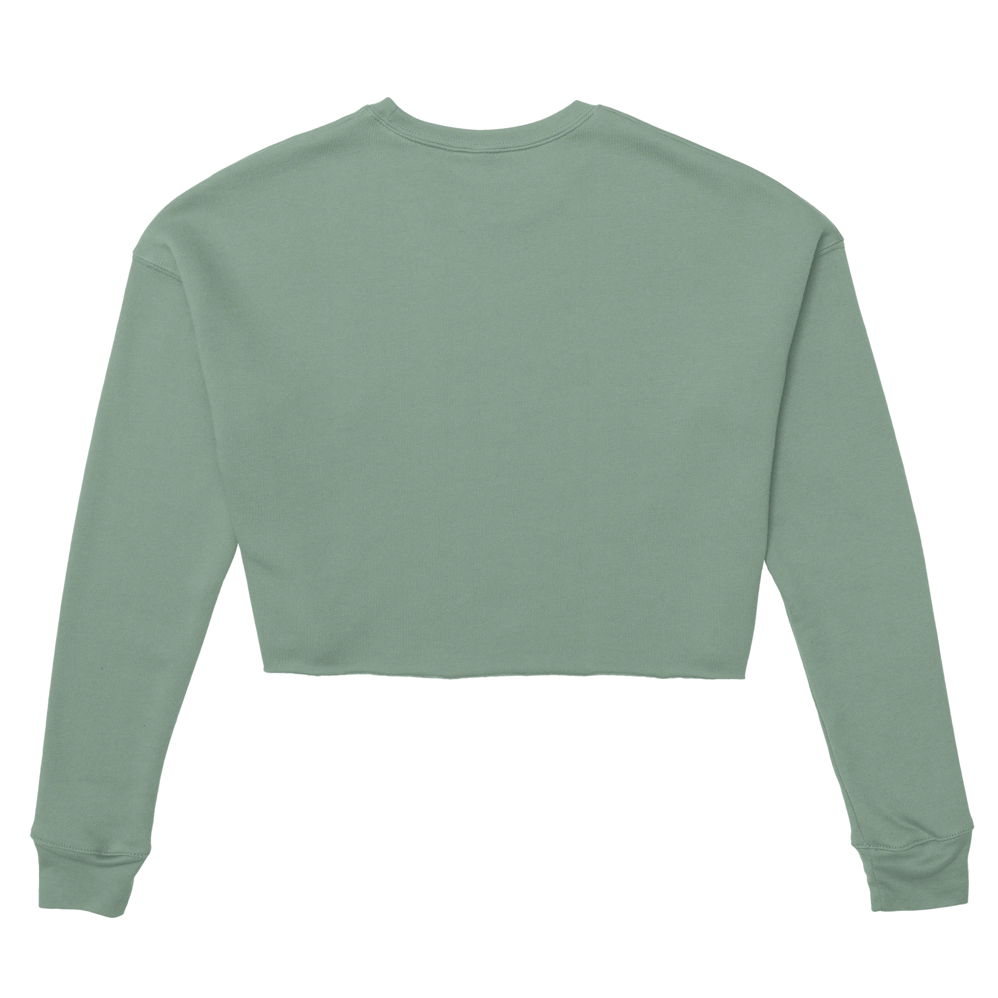 Back view of Chimayoi "Bonjour bébé!" cropped sweatshirt in Dusty Blue