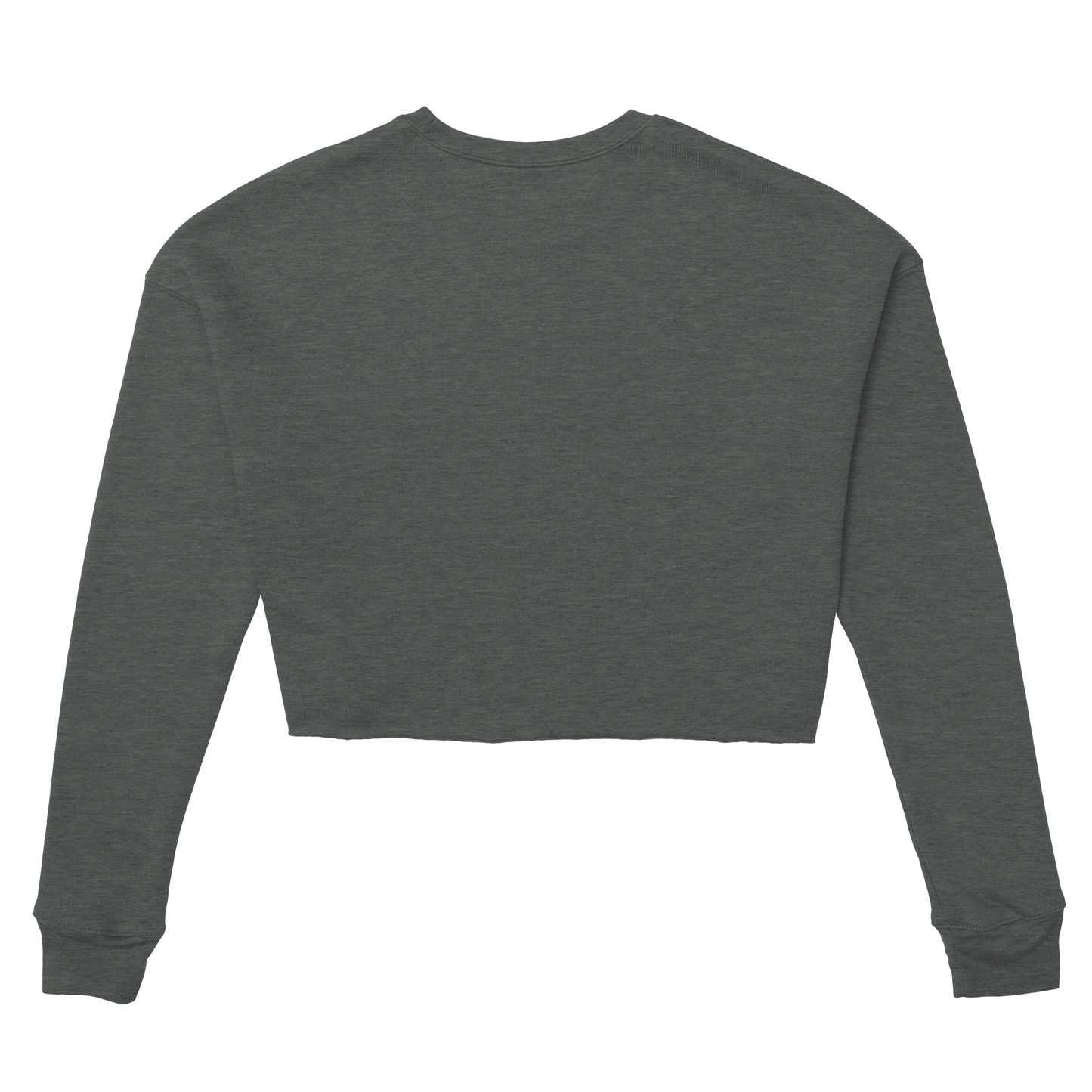 Back view of Chimayoi "Bonjour bébé!" cropped sweatshirt in Deep Heather