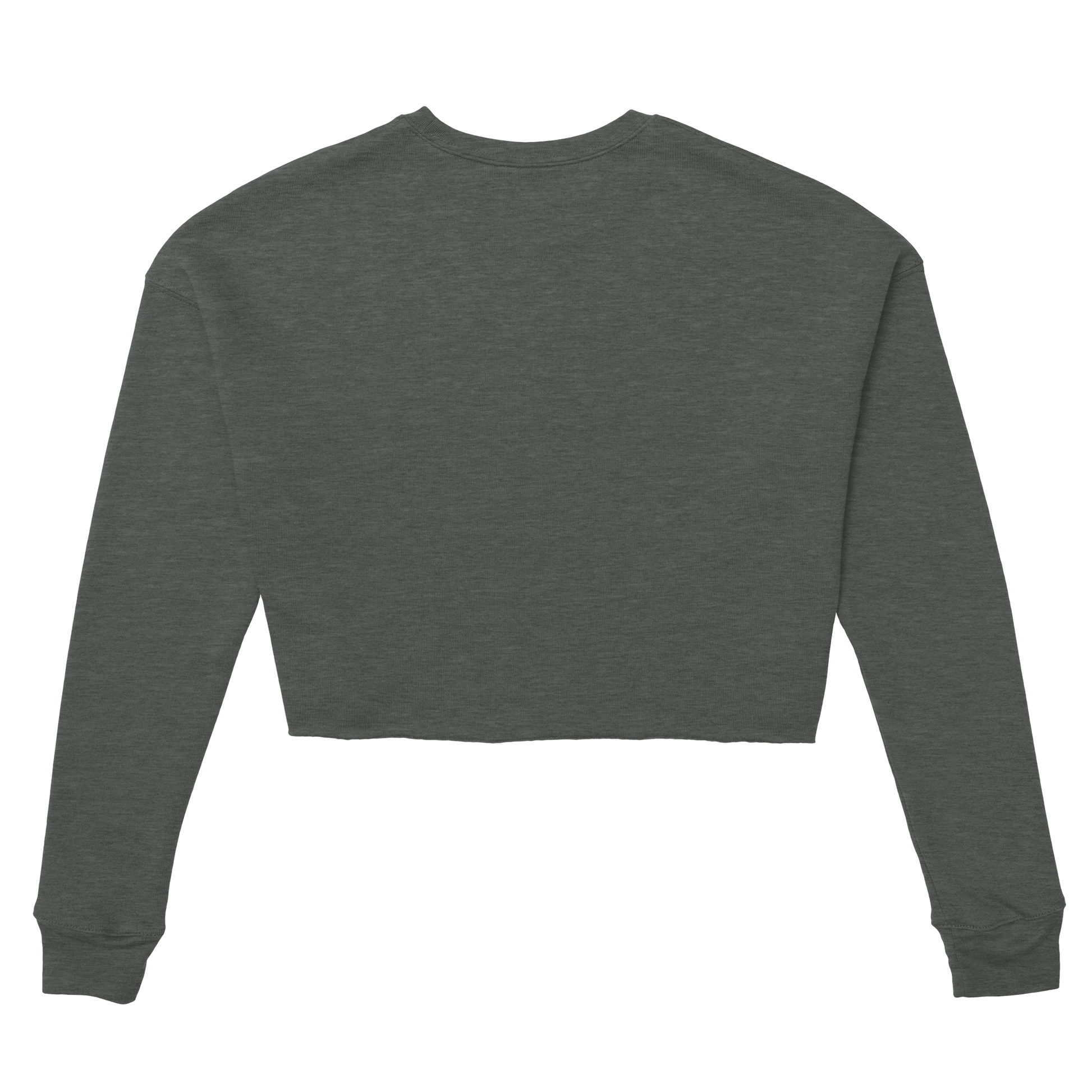 Back view of Chimayoi "Bonjour bébé!" cropped sweatshirt in Deep Heather