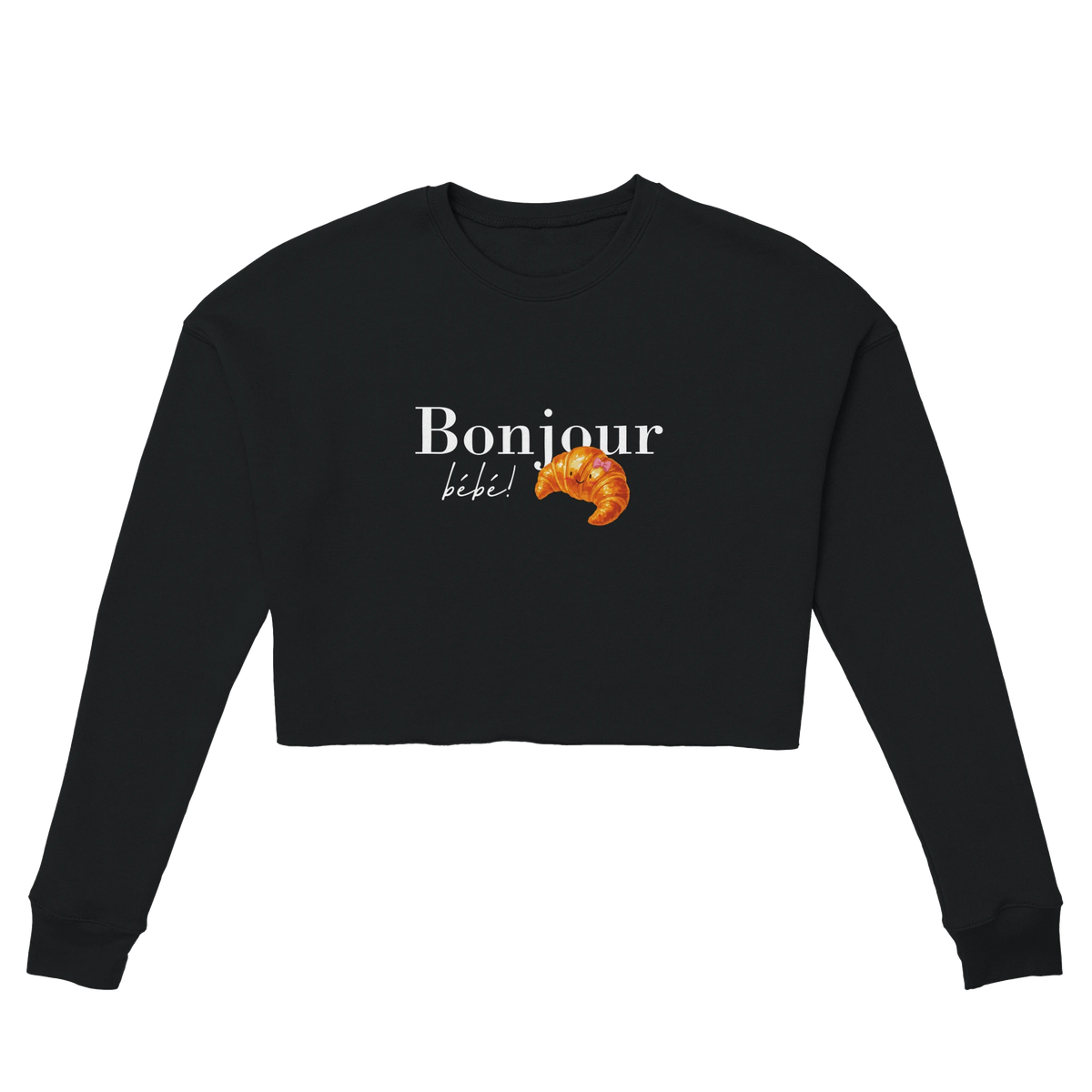 Chimayoi "Bonjour bébé!" cropped sweatshirt in Black - front view