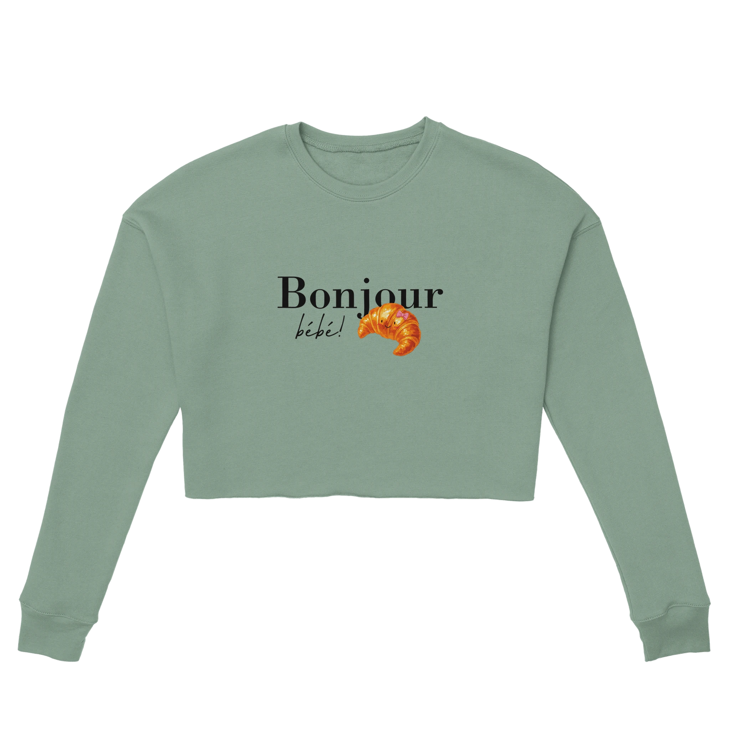 Chimayoi "Bonjour bébé!" cropped sweatshirt in Dusty Blue - front view