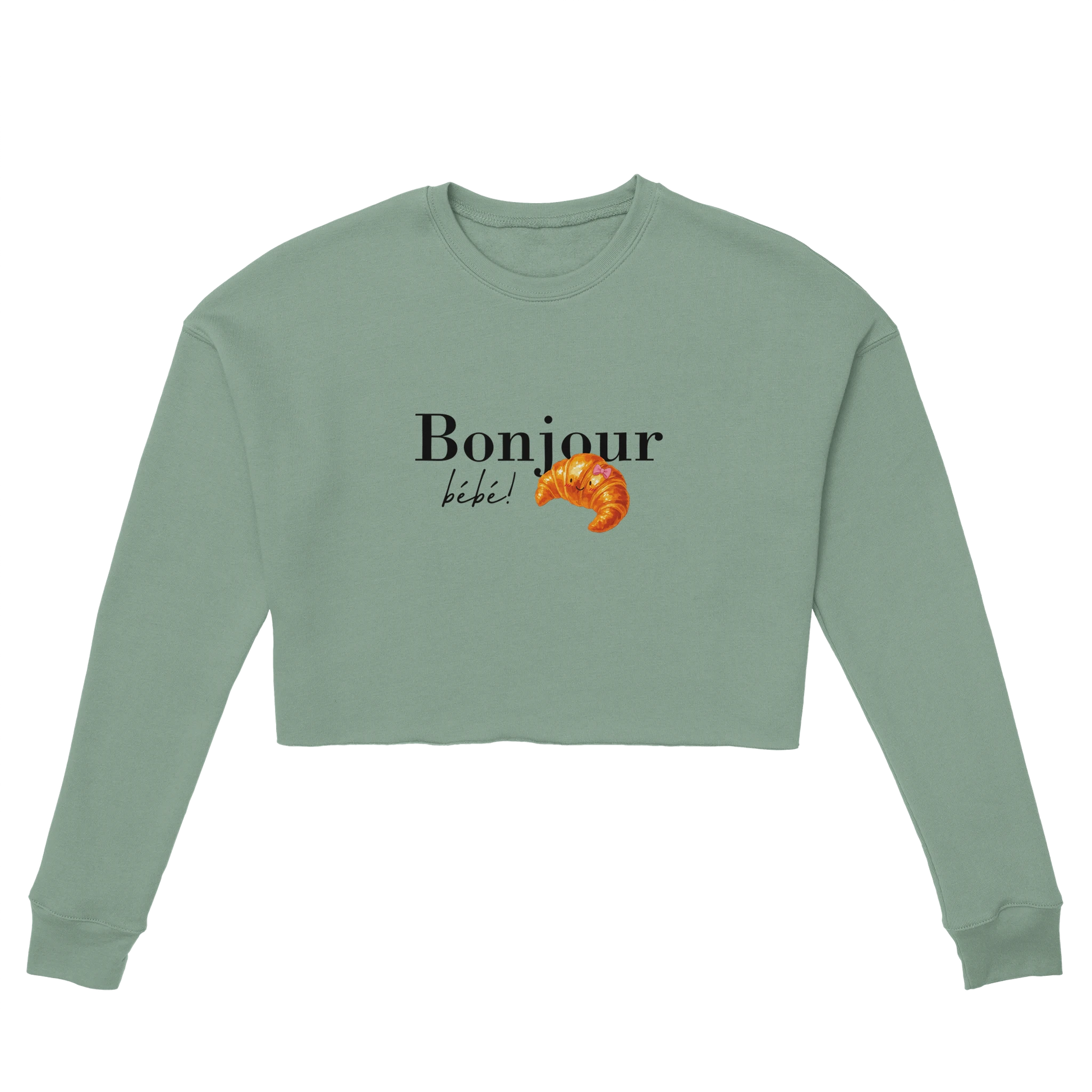 Chimayoi "Bonjour bébé!" cropped sweatshirt in Dusty Blue - front view