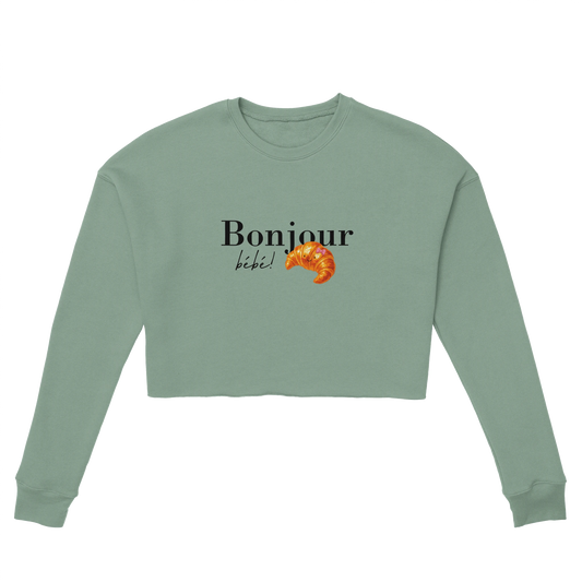 Chimayoi "Bonjour bébé!" cropped sweatshirt in Dusty Blue - front view